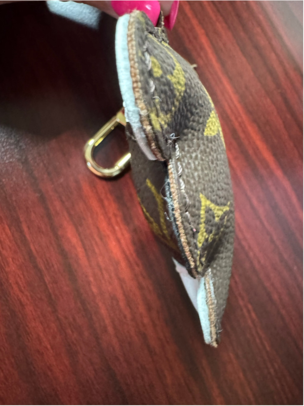 Handmade Bulldog Bag Charm Keychain | Upcycled Authentic Canvas | Gold Hardware - Picture 3 of 6